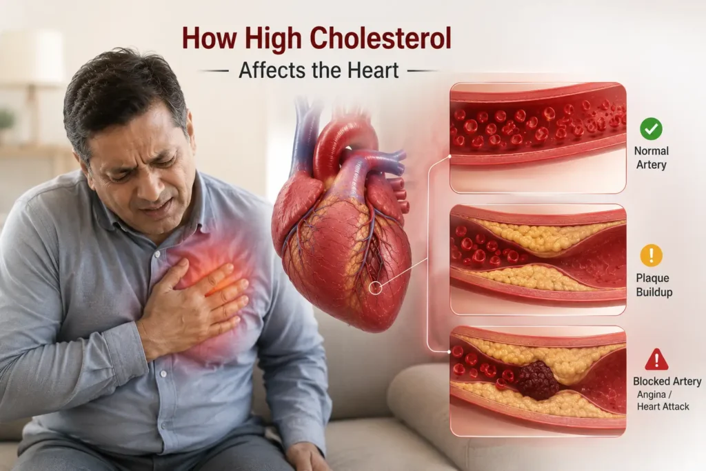 Cholesterol plaque buildup causing artery blockage