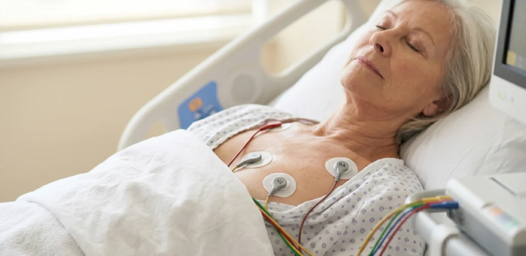 ECG electrode placement on chest during heart test