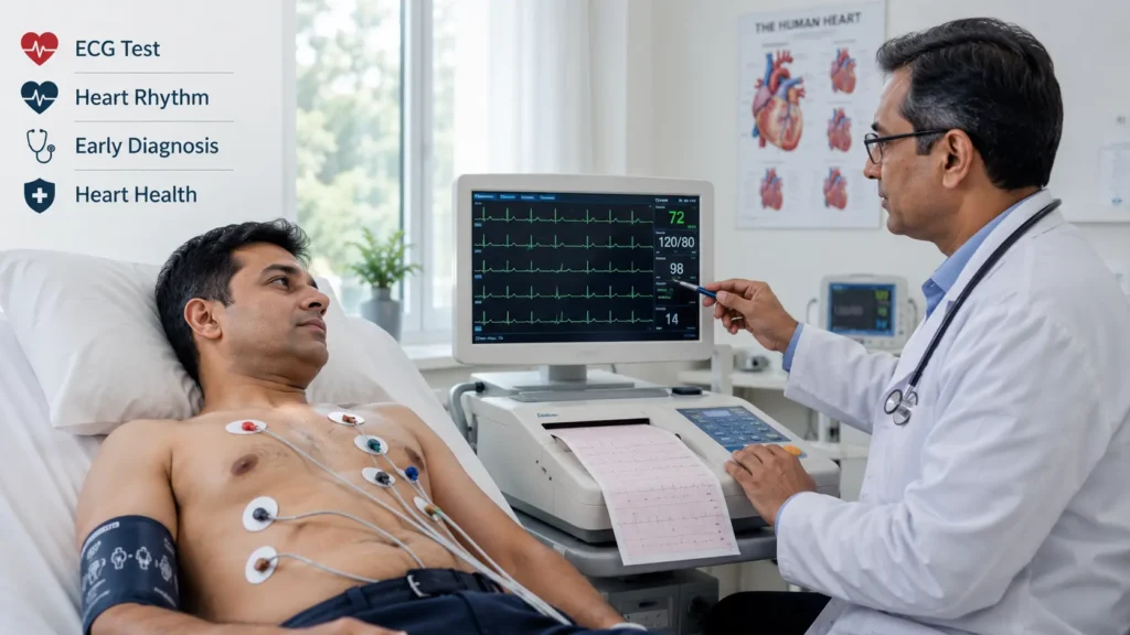 Patient getting ECG test in cardiology clinic