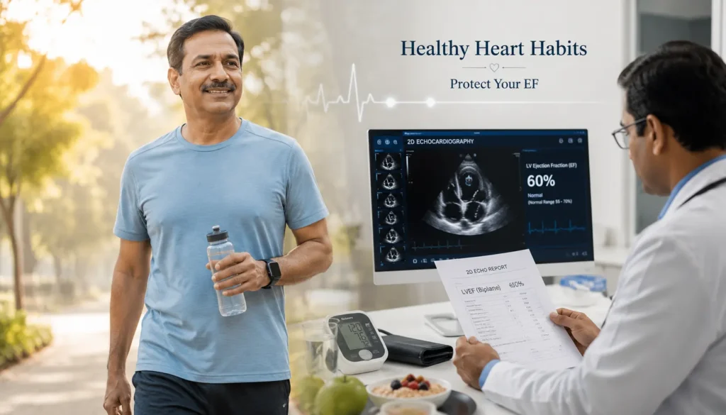 Healthy lifestyle to maintain normal EF in 2D Echo