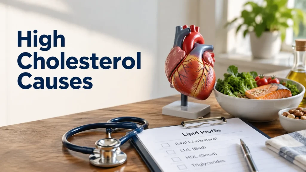 High cholesterol causes including genetics, thyroid problems, medicines and healthy diet