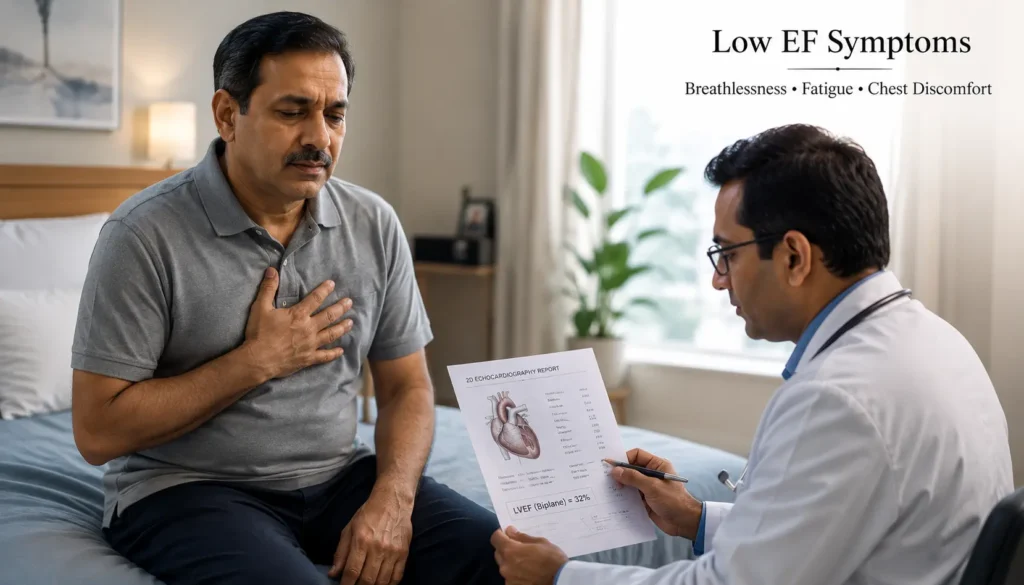 Symptoms of low ejection fraction and weak heart function