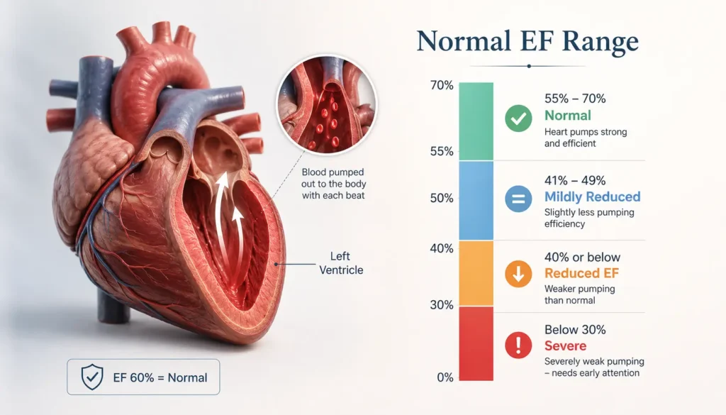 Normal ejection fraction range chart in 2D Echo