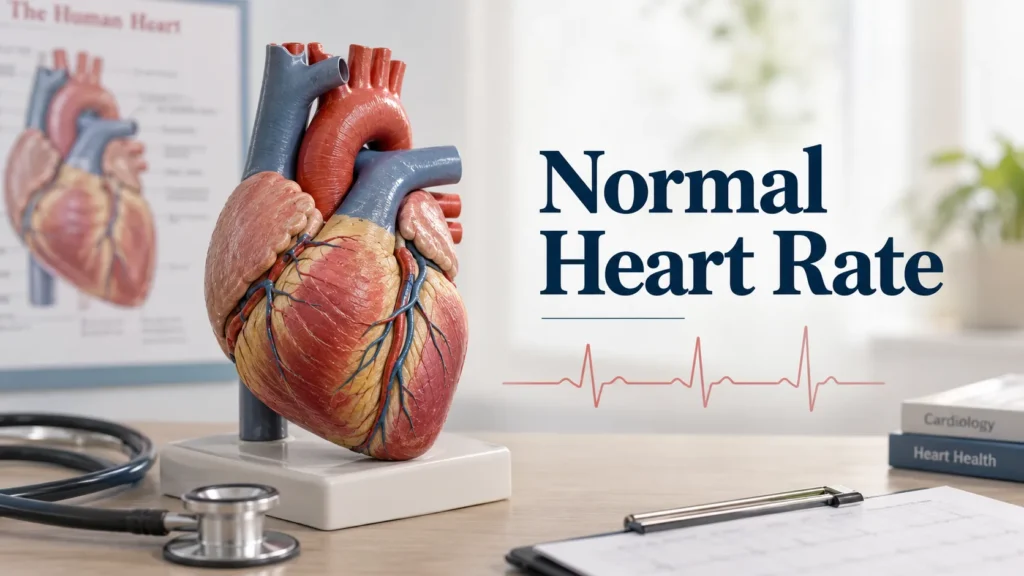 Normal heart rate by age with anatomical heart and ECG