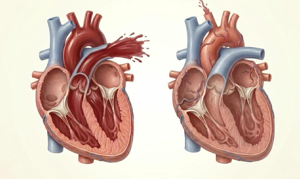Normal vs low Ejection Fraction showing strong vs weak heart pumping