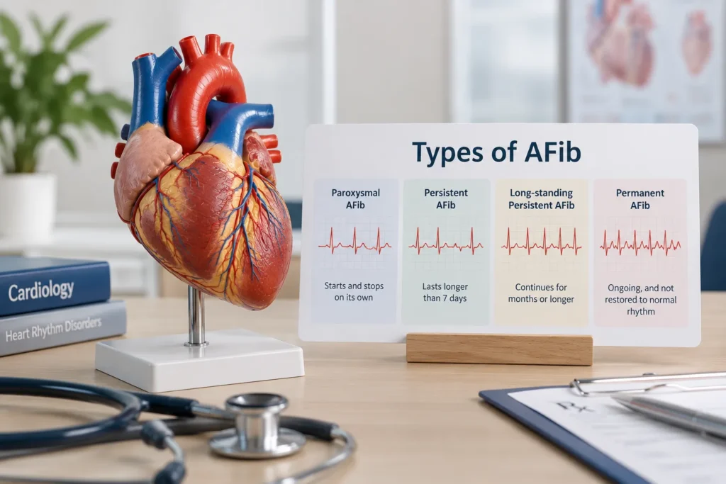 Types of AFib showing different atrial fibrillation patterns