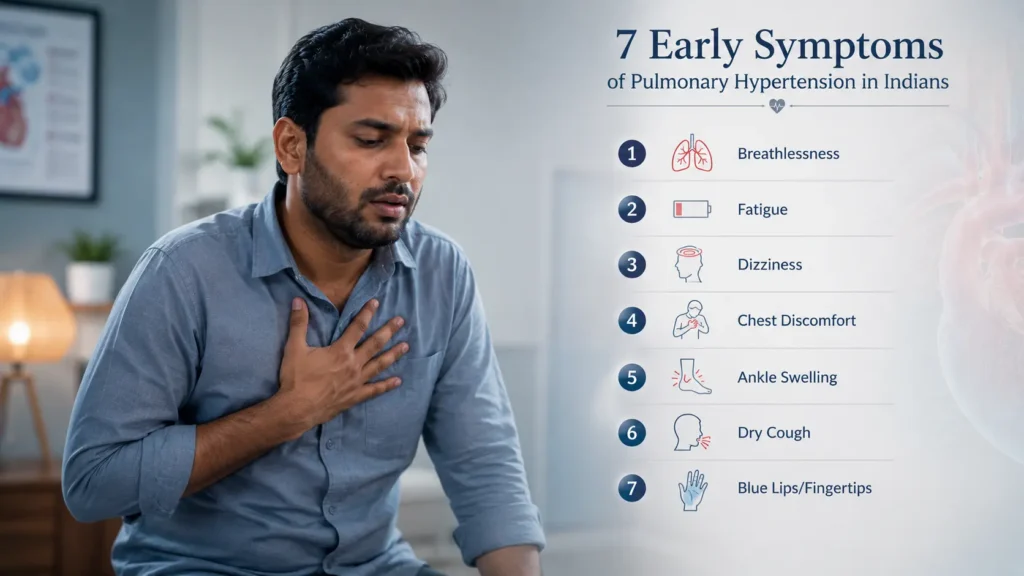7 early symptoms of pulmonary hypertension in Indians including fatigue dizziness and dry cough
