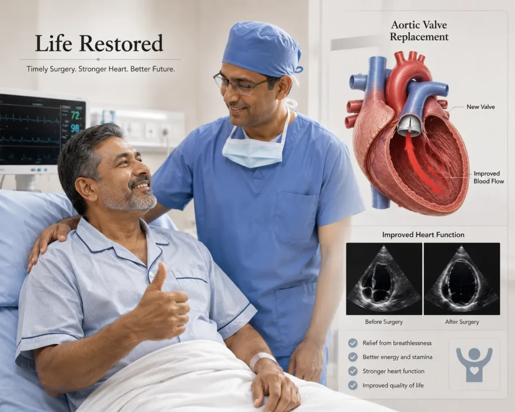 Patient recovery after aortic valve replacement surgery for severe aortic regurgitation