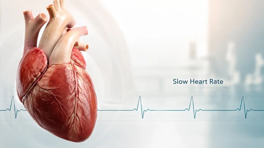Bradycardia symptoms in adults with slow heart rate ECG illustration