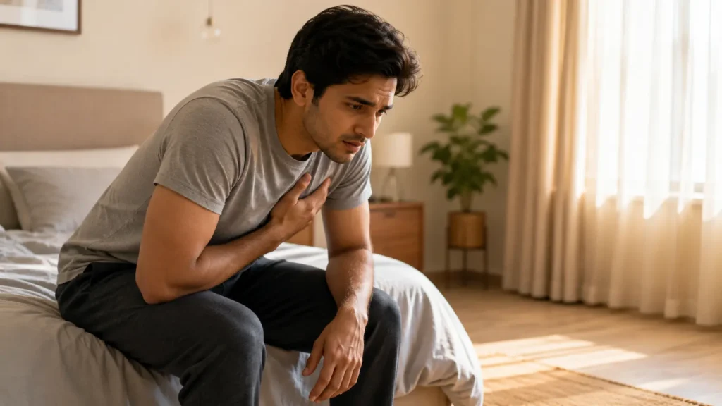 Chest pain relief position during early pericarditis symptoms