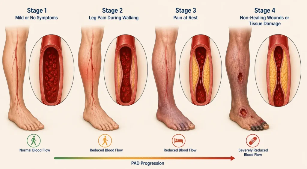 peripheral artery disease PAD stages progression chart