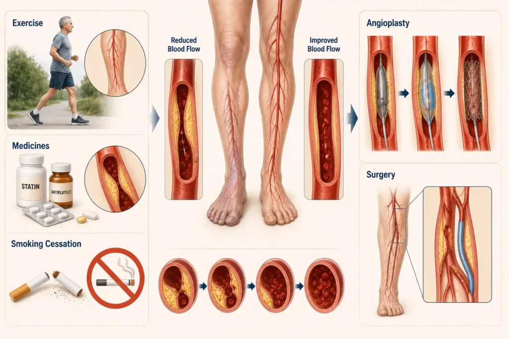 peripheral artery disease treatment options and blood flow improvement