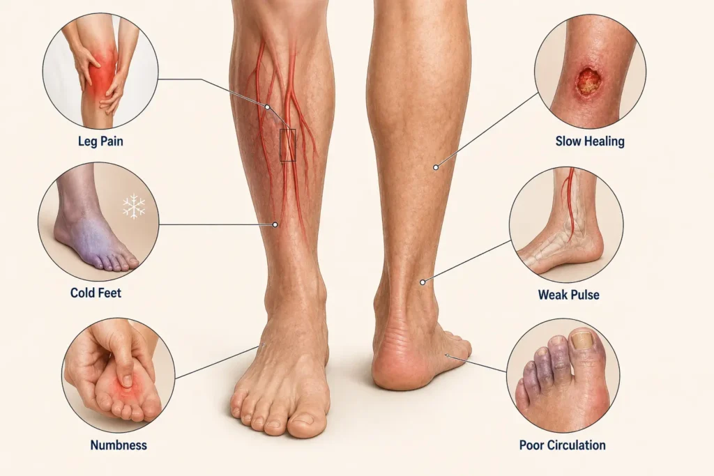 peripheral artery disease warning signs and symptoms in legs and feet