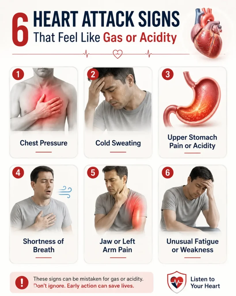 6 heart attack symptoms that feel like gas or acidity: infographic