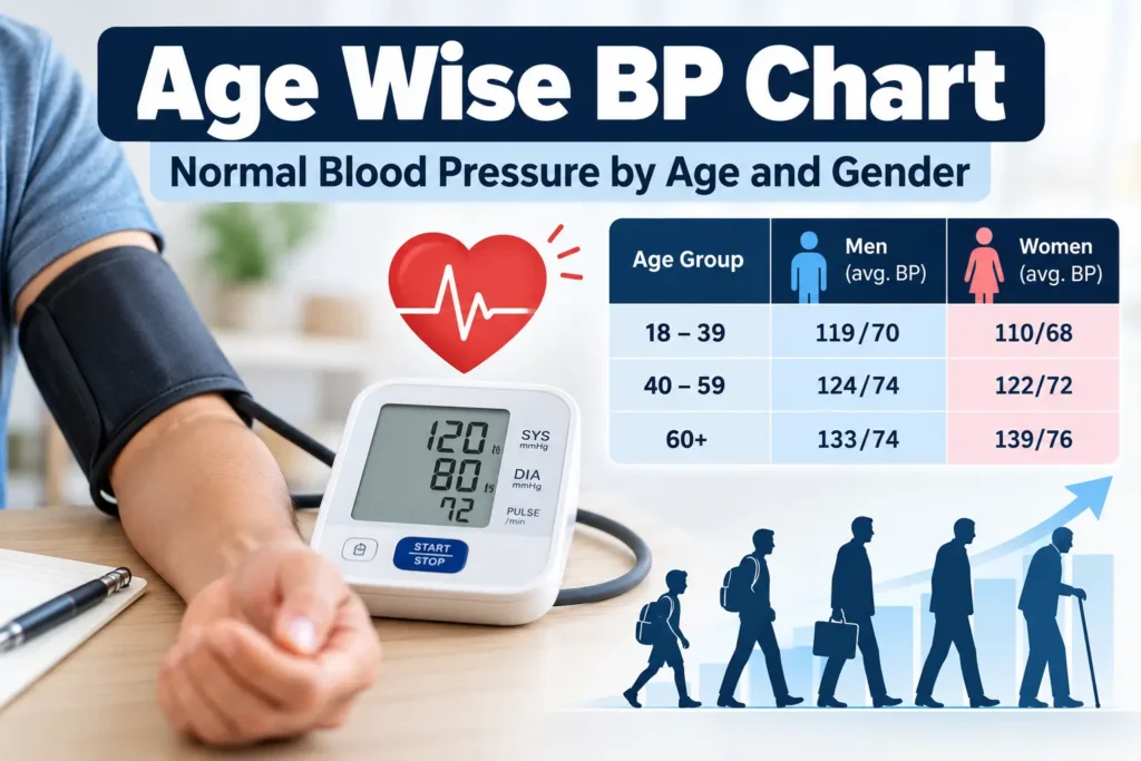 Age wise BP chart showing normal blood pressure by age and gender