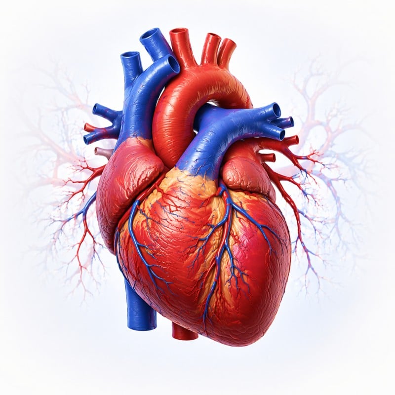 Human heart cardiovascular system anatomy illustration showing arteries and veins