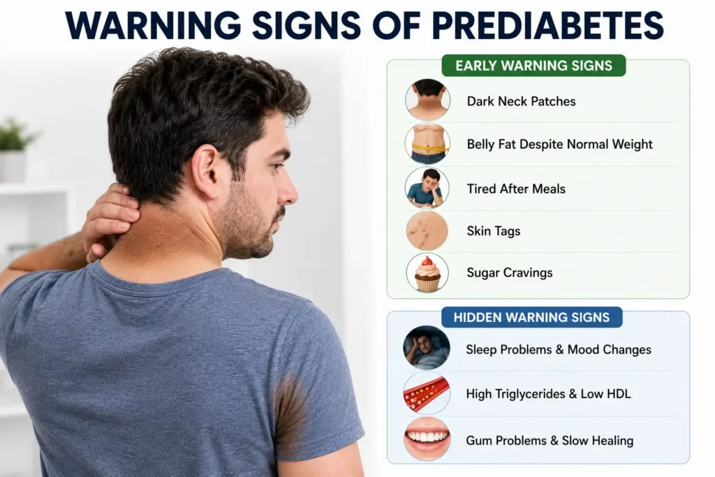 prediabetes in normal-weight indians showing dark neck patches and early warning signs