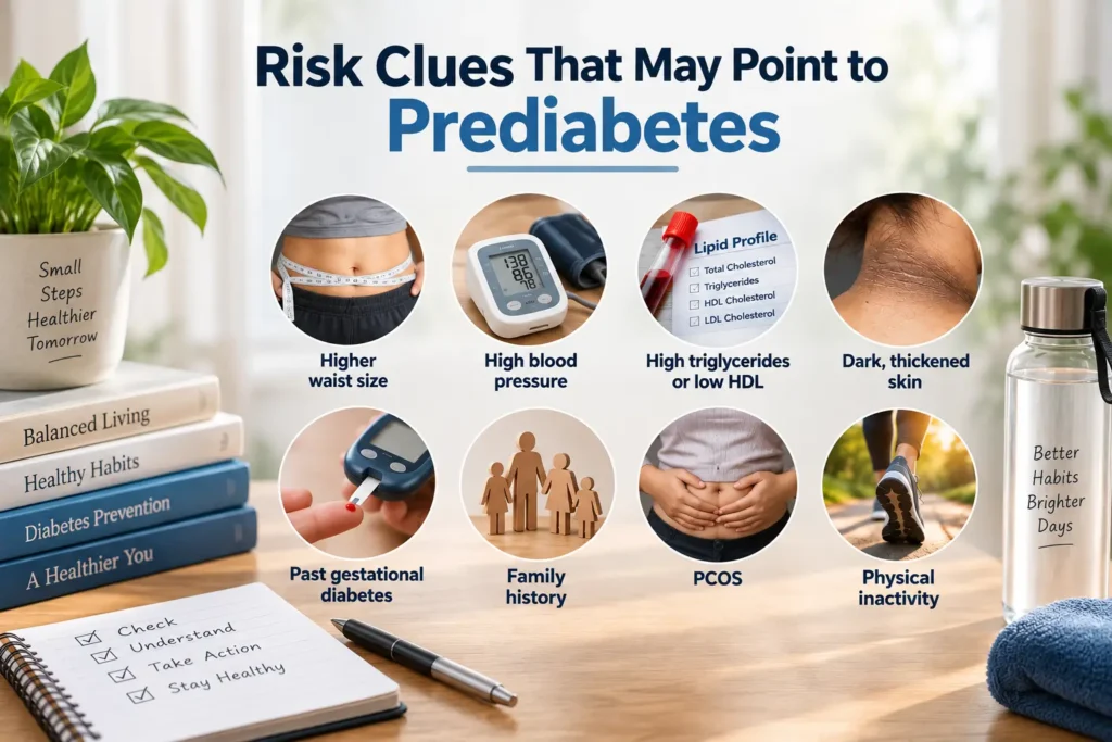 Risk clues for prediabetes such as a large waist and dark neck patches