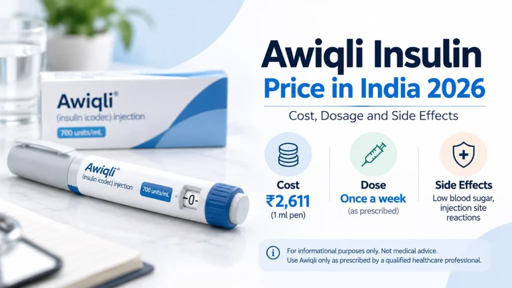 Awiqli insulin price in India 2026, once-weekly insulin icodec pen with cost, dose and side effect summary