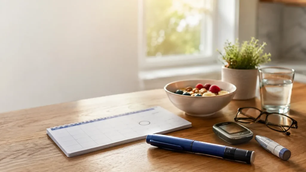 Awiqli insulin pen with a glucose meter and weekly calendar, a guide to its side effects