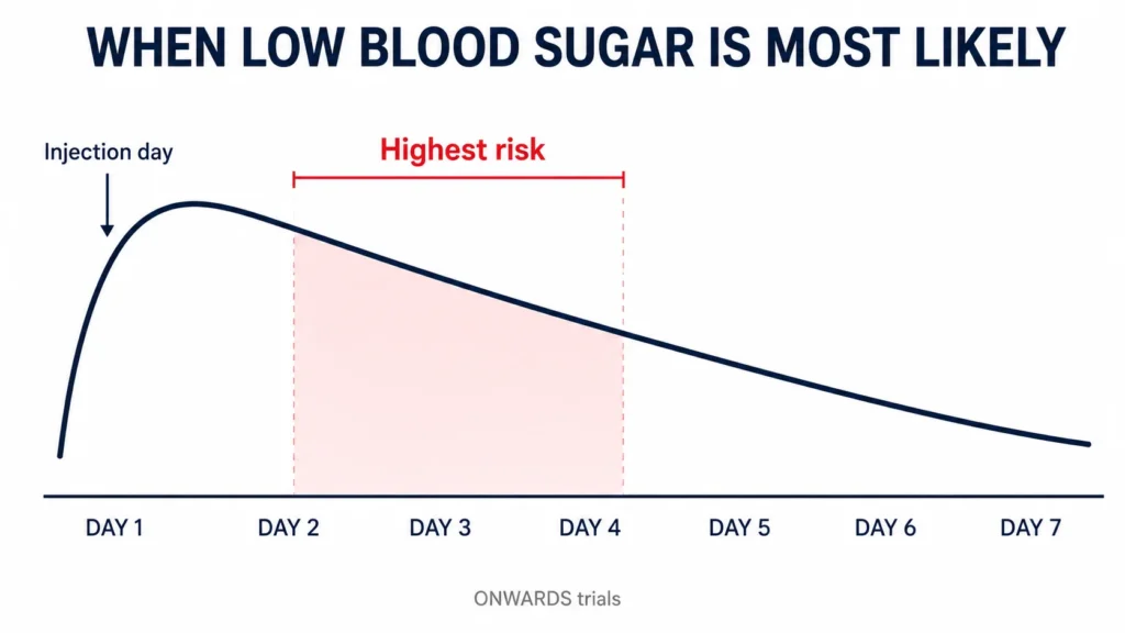 Awiqli side effects showing low blood sugar risk on days two to four