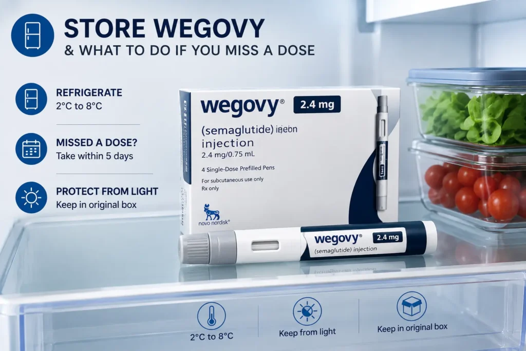 Wegovy injection pen stored in a fridge, the safe way to keep it in India