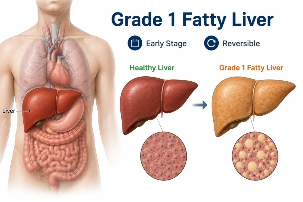 Grade 1 fatty liver mild stage compared with grade 2 and grade 3 fatty liver