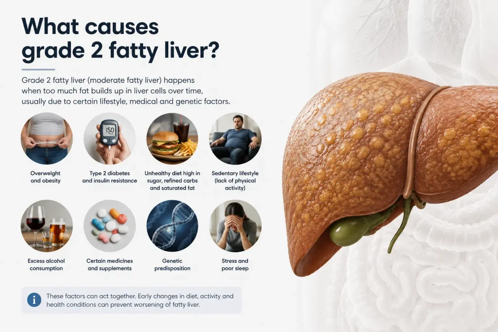 Common causes and risk factors of grade 2 fatty liver