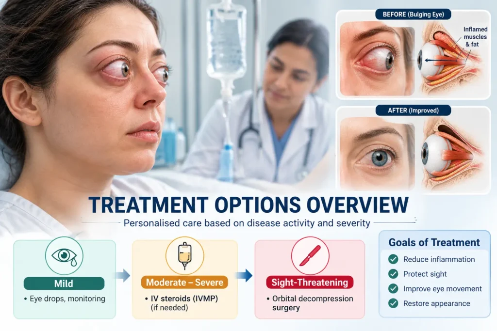 Thyroid eye disease treatment options including IV steroid infusion therapy