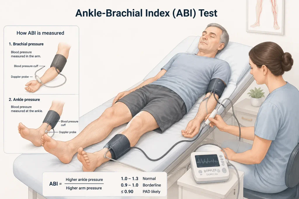 Ankle-Brachial Index ABI test used to assess claudication