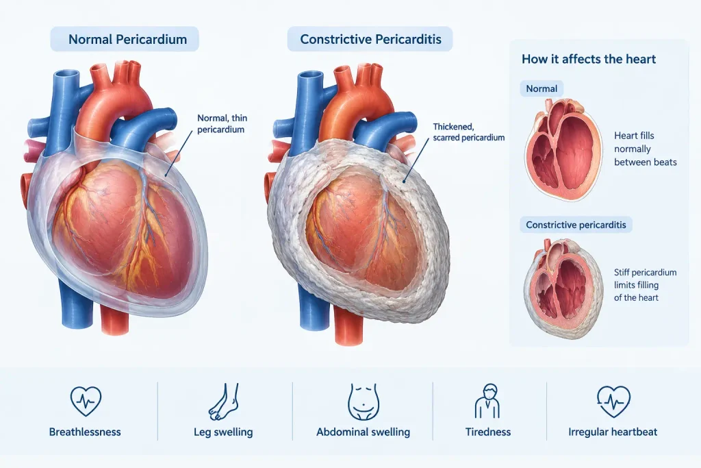 constrictive pericarditis vs normal pericardium