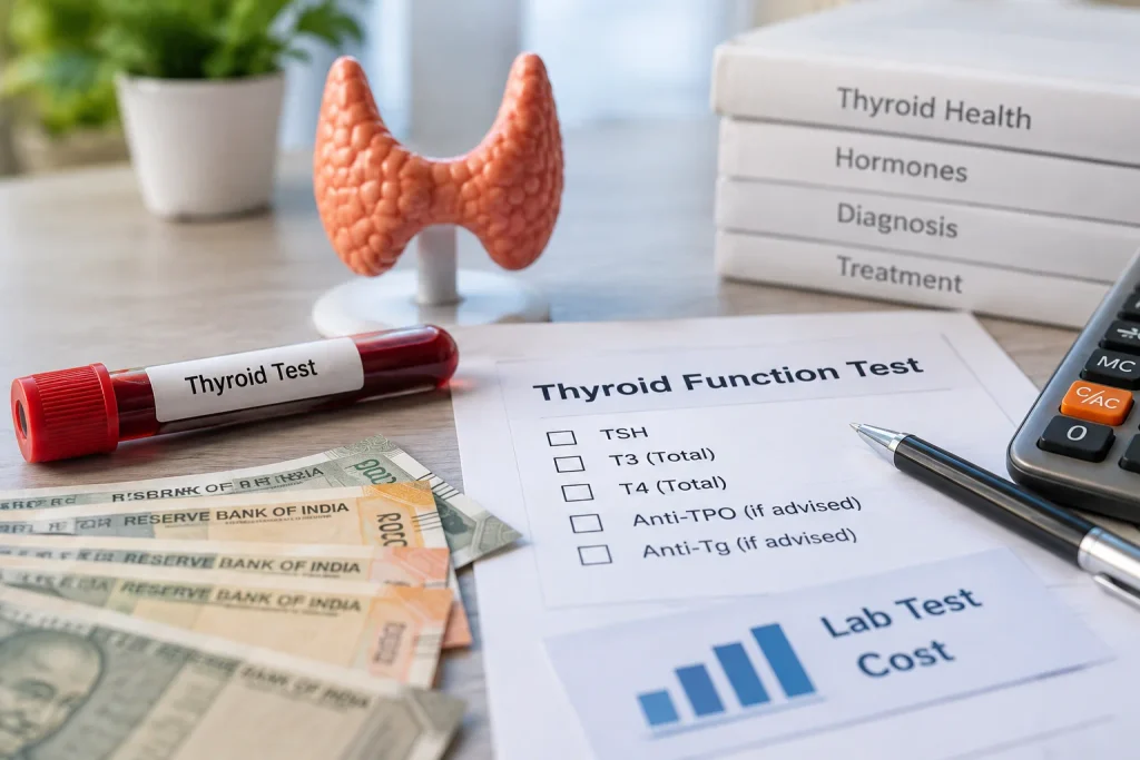 Thyroid test price in India showing TSH, T3 and T4 testing